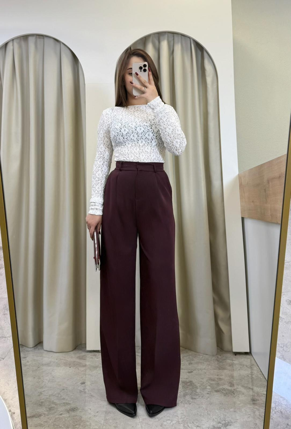 Premium Tok Dokulu Palazzo-BORDO