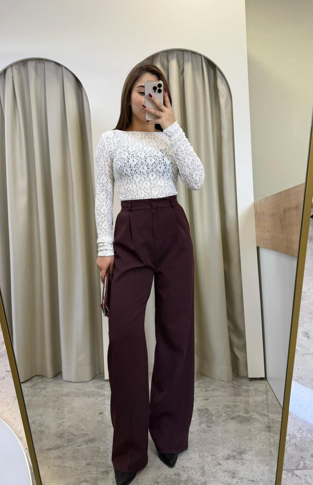 Premium Tok Dokulu Palazzo-BORDO