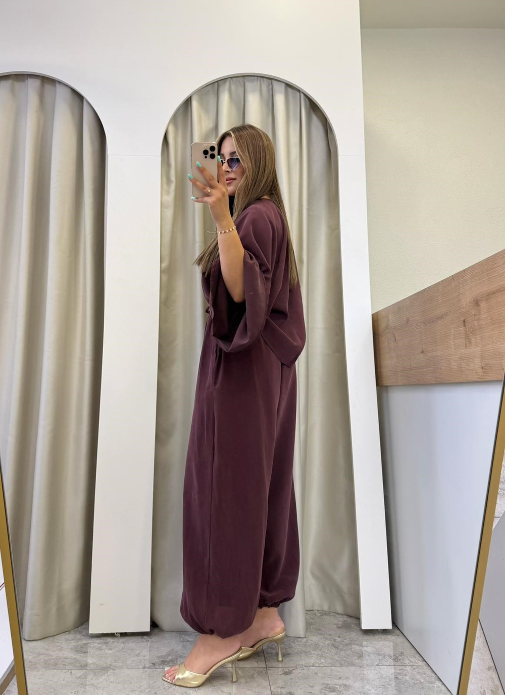 Pure Bordo Yarasa Kol Tensel Şalvar Takım