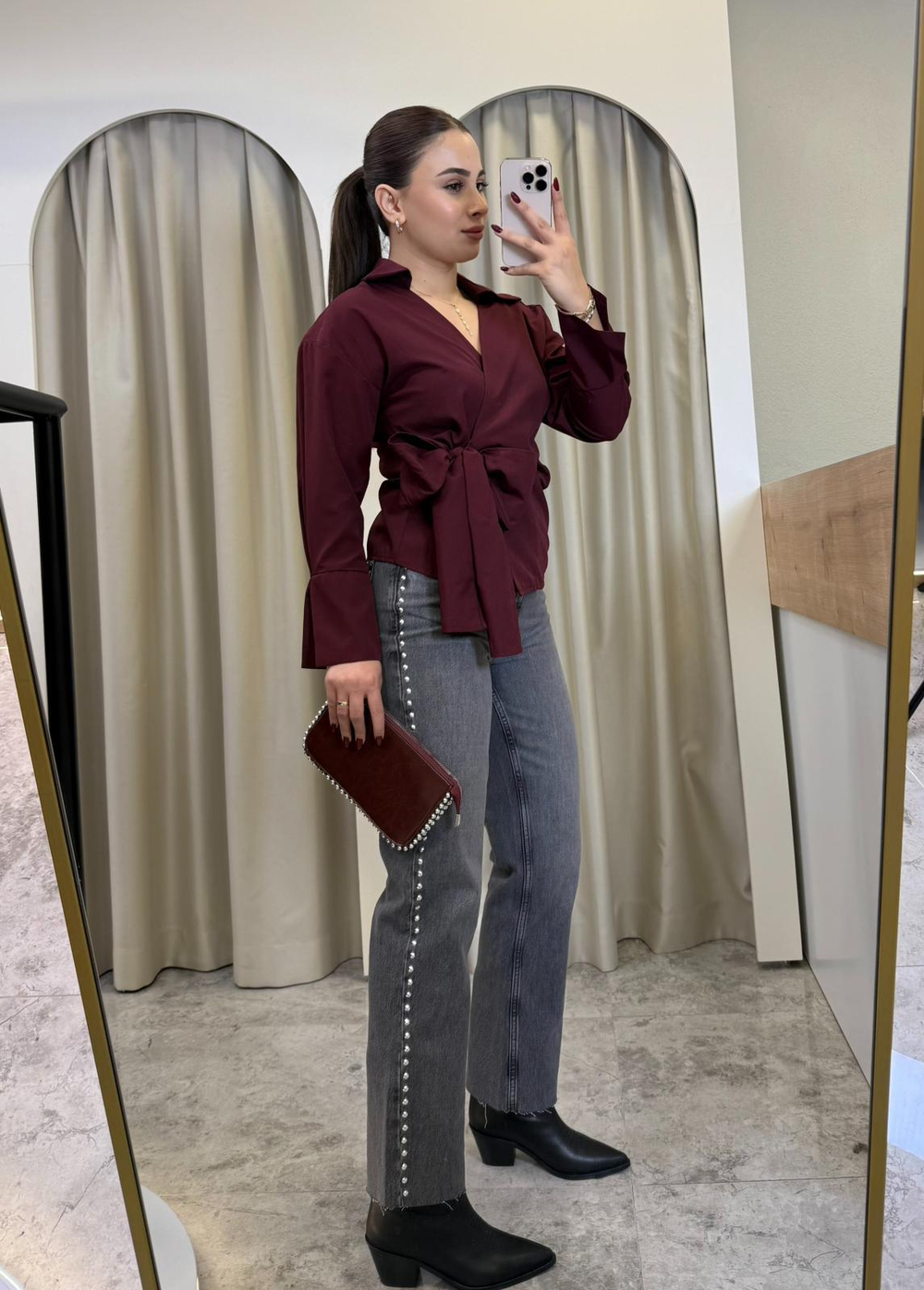 Quzu Bağlamalı Gömlek-Bordo