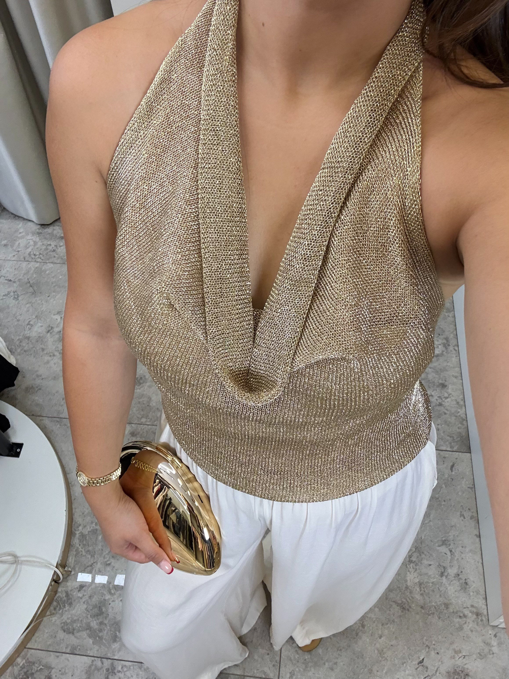 Ravi Gold Işıltılı Degaje Yaka Triko