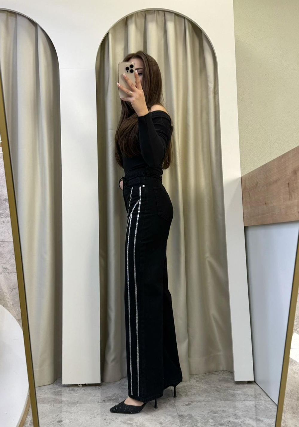 Rexis Taş Şeritli Siyah Jean