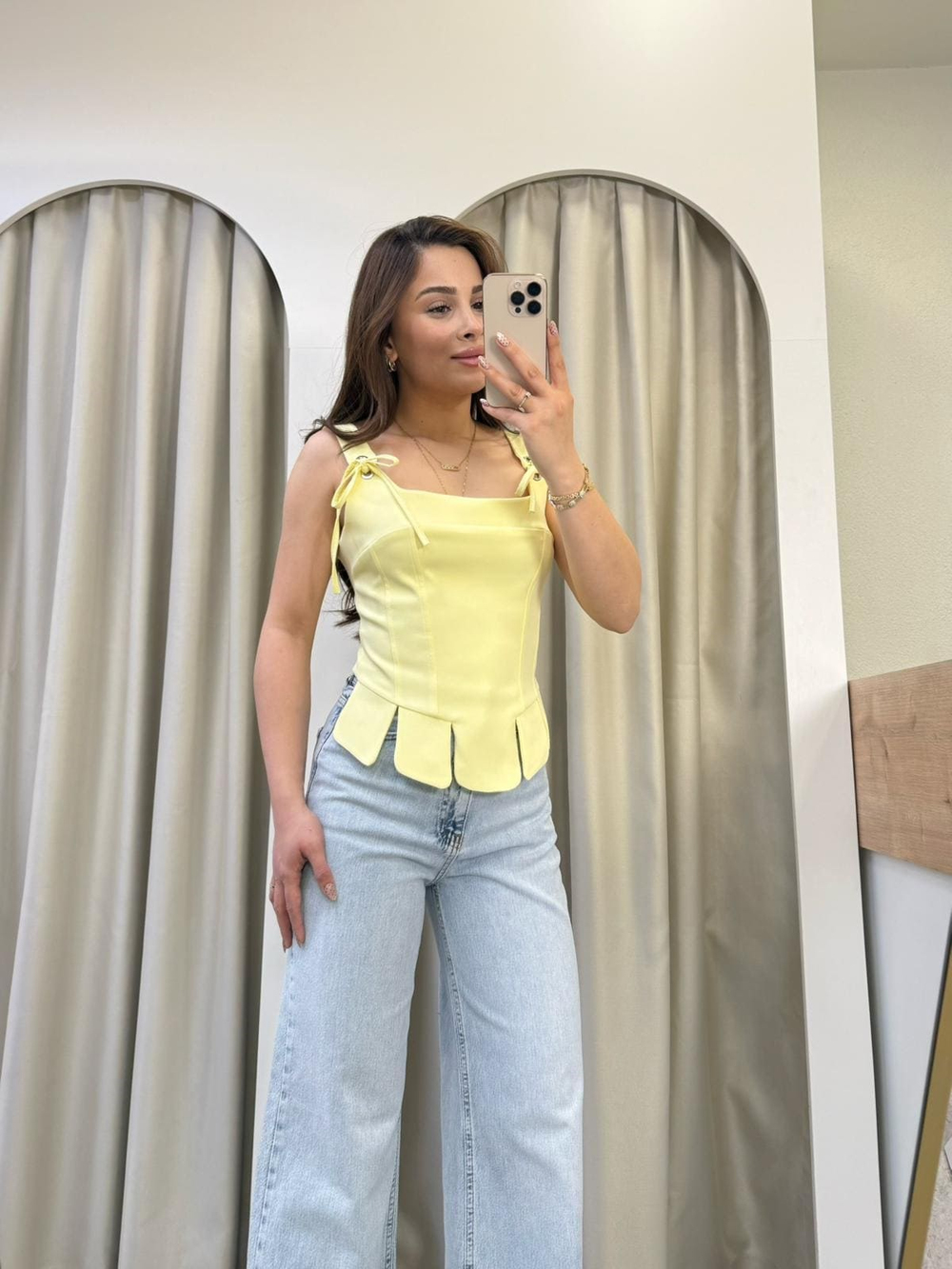 Ribbon Sarı Dilimli Korse Bluz