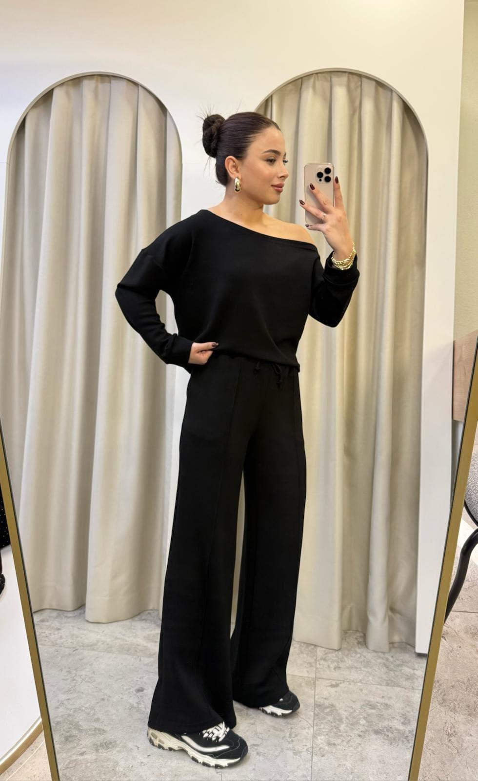 Rivana Siyah Kayık Yaka Modal Takım