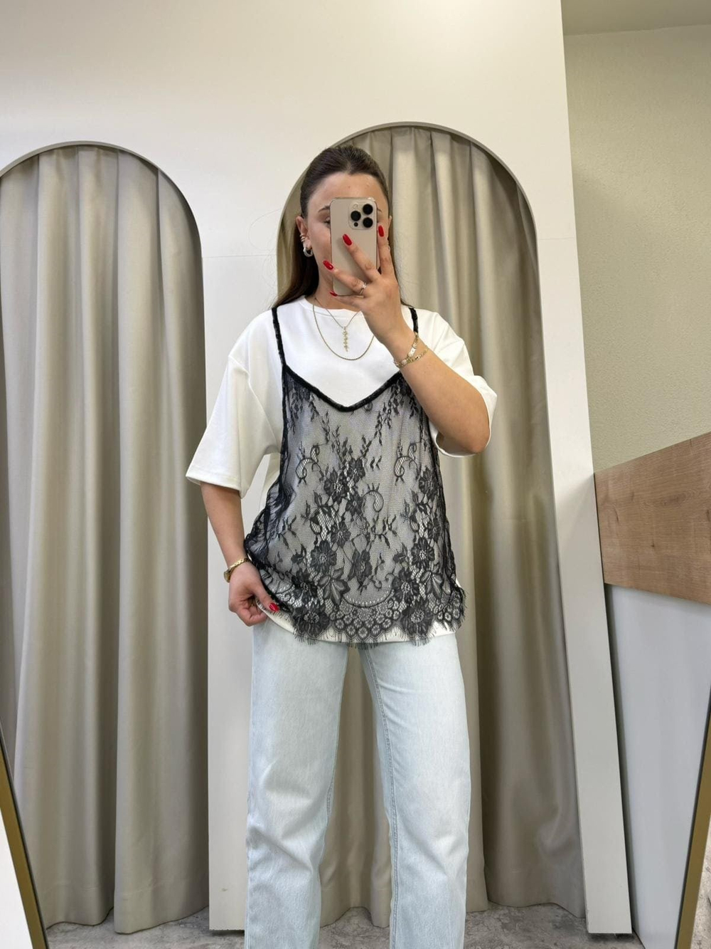 Riya Beyaz Modal Dantel Tshirt