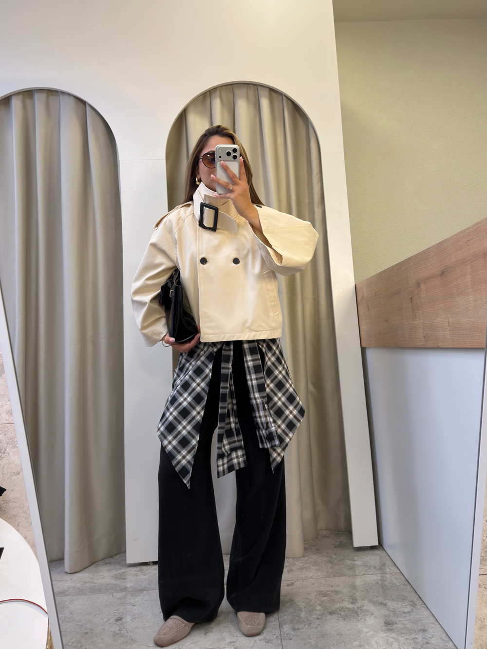 Roxy Ekru Dik Kemerli Yaka Trenç