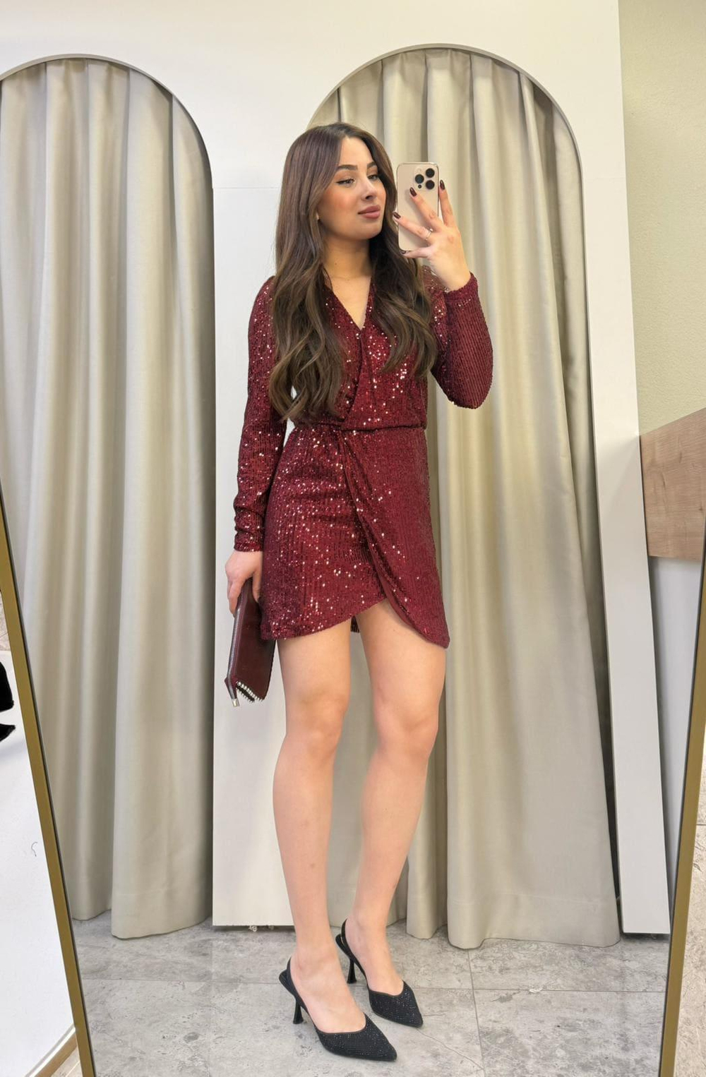 Royal Bordo Mini Payet Elbise