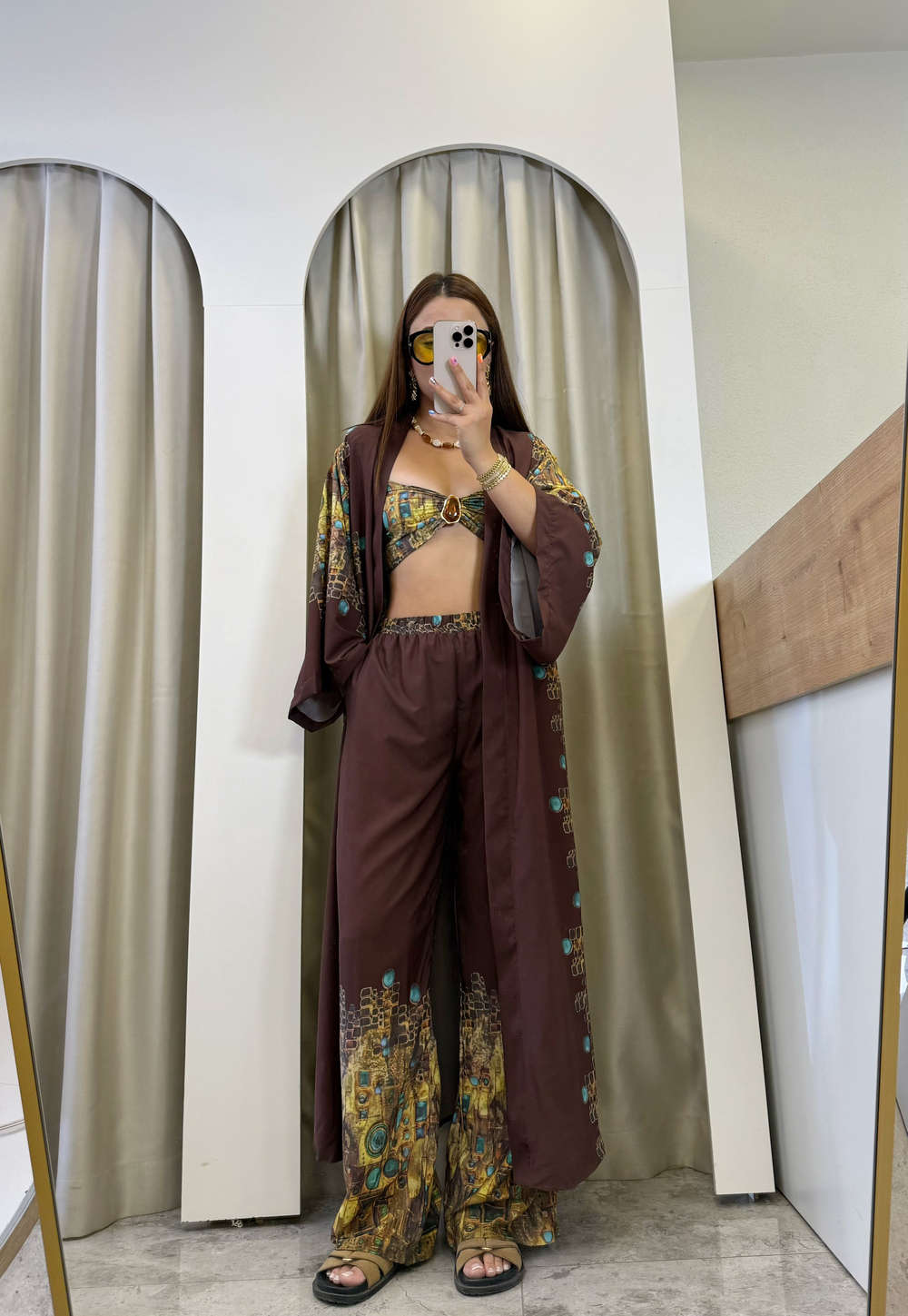 Sahara Desenli Üçlü Kimono Takım