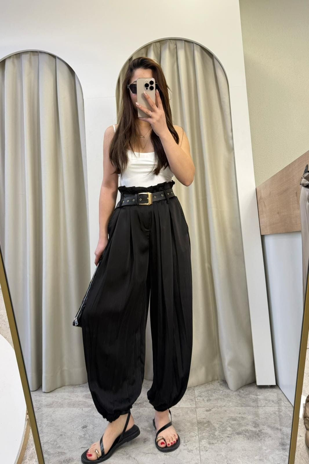 Scarlet Siyah Kemerli Saten Şalvar