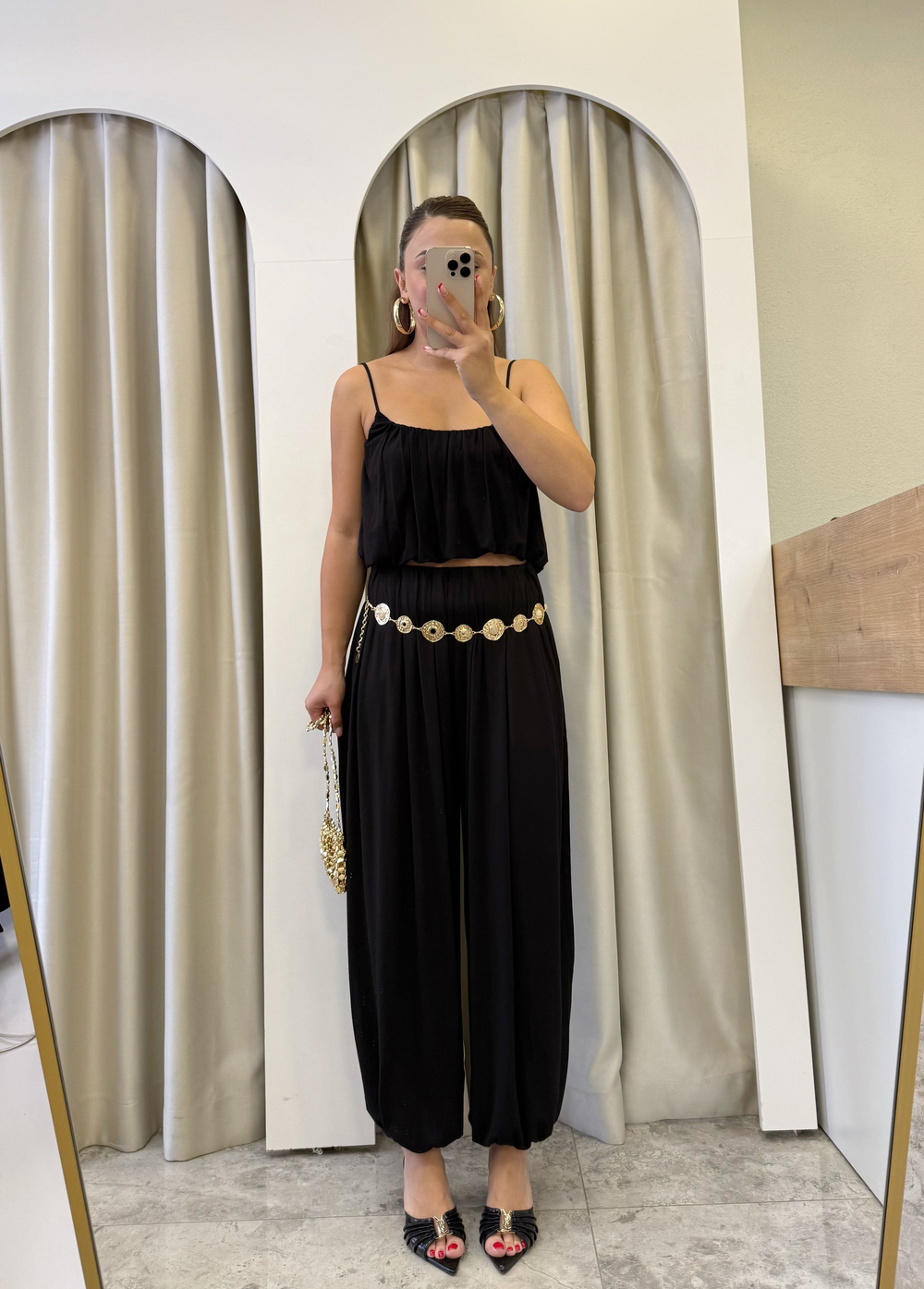 Sies Siyah Premium Şalvarlı Modal Takım