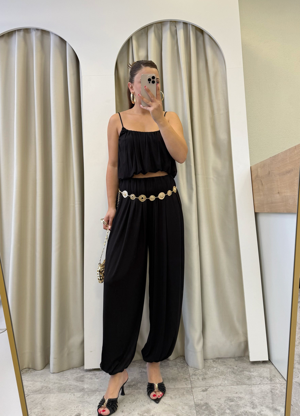 Sies Siyah Premium Şalvarlı Modal Takım