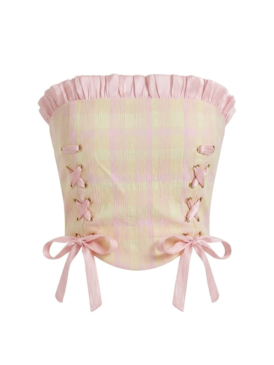 Siesta Pembe Ekose Desen Korse