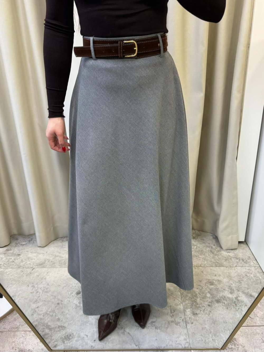 Sofia Kemerli Maxi Boy Etek Gri