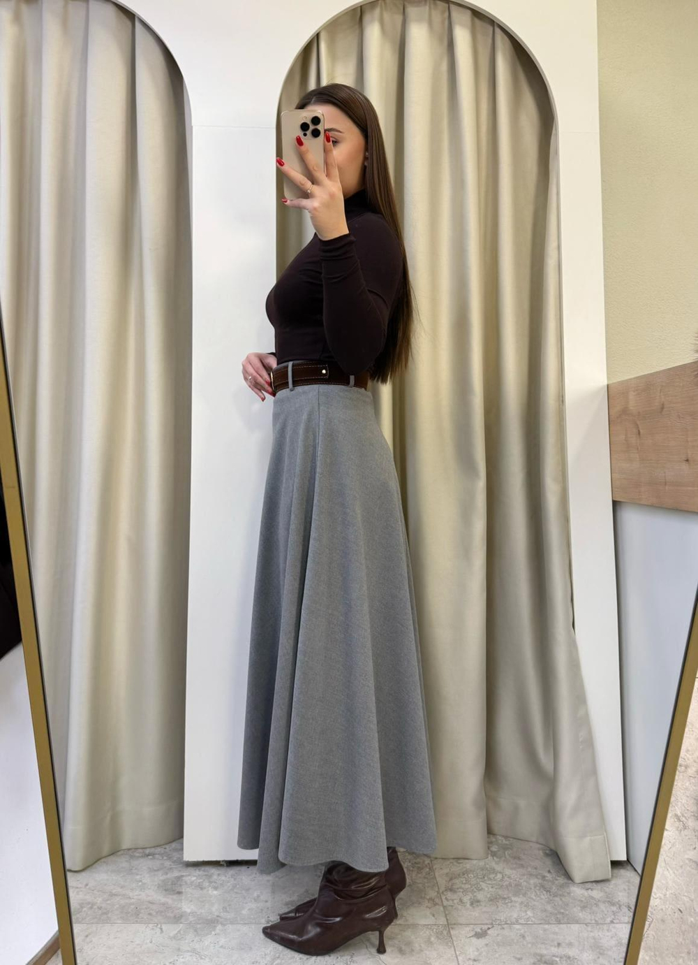Sofia Kemerli Maxi Boy Etek Gri