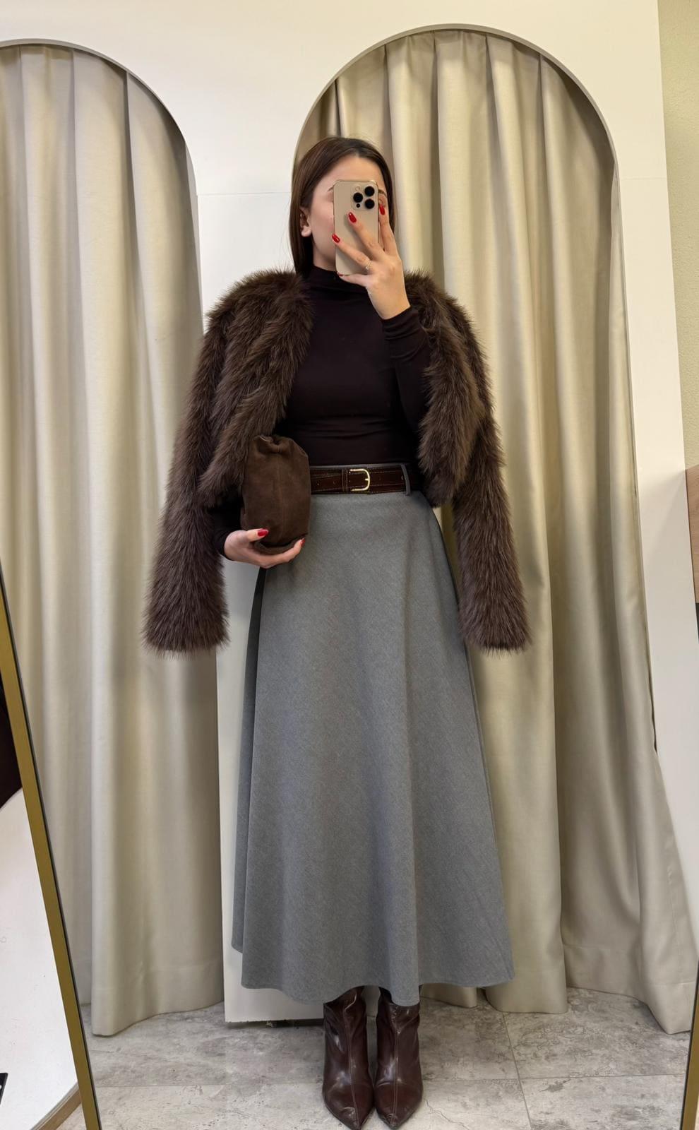 Sofia Kemerli Maxi Boy Etek Gri