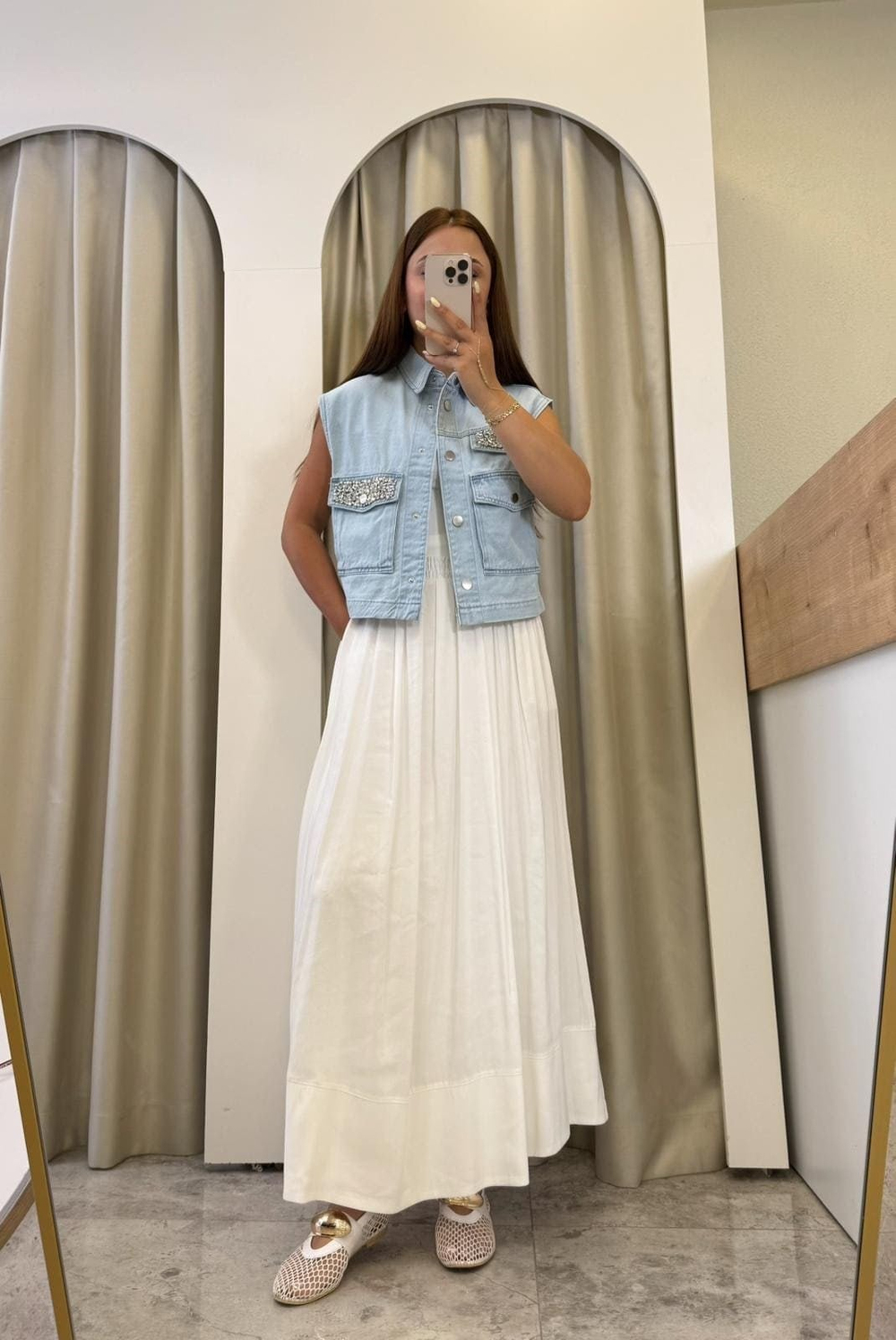 Solana Taşlı Marka Model Denim Yelek