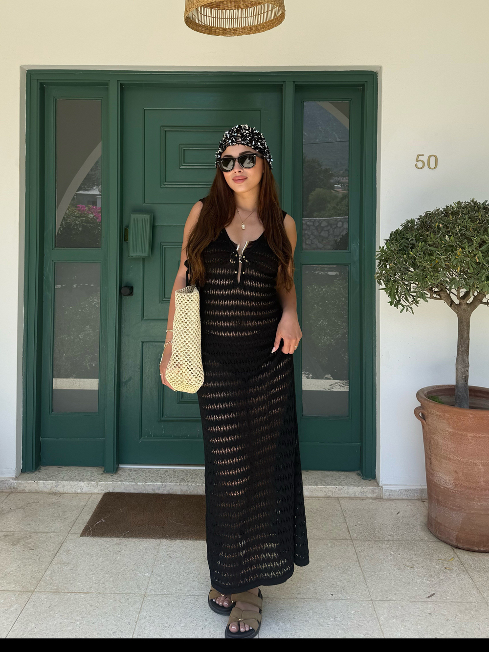 Stella Siyah Önü Gold Düğmeli Midi Beacwear Elbise
