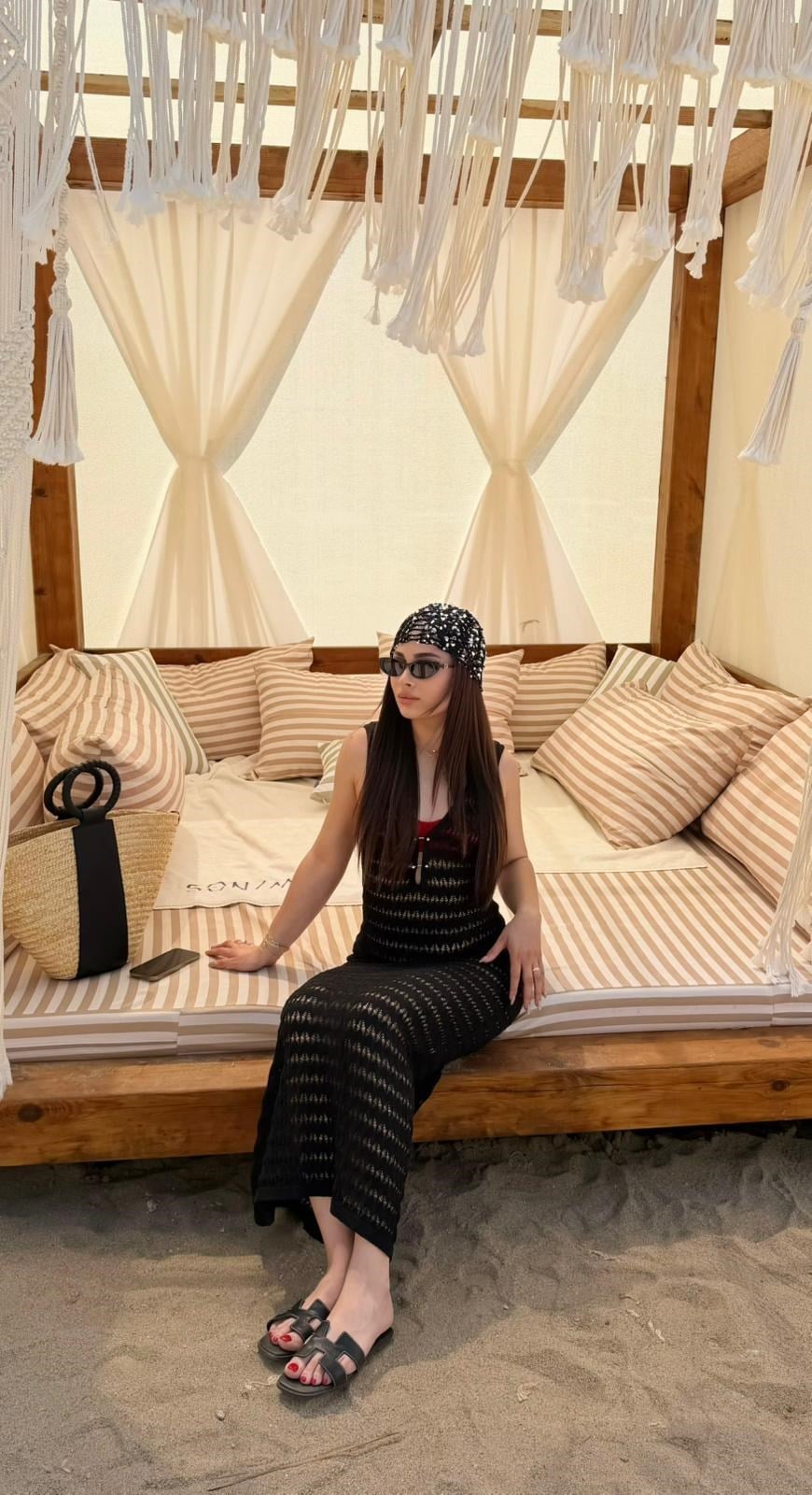 Stella Siyah Önü Gold Düğmeli Midi Beacwear Elbise