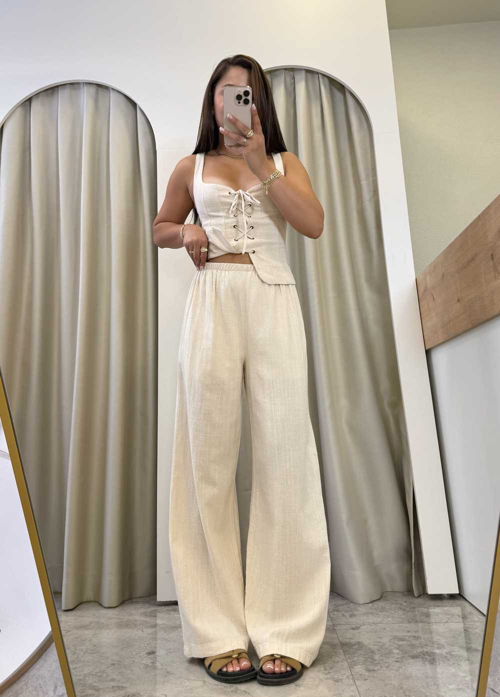 Stiles Natural Keten Astarlı Pantolon