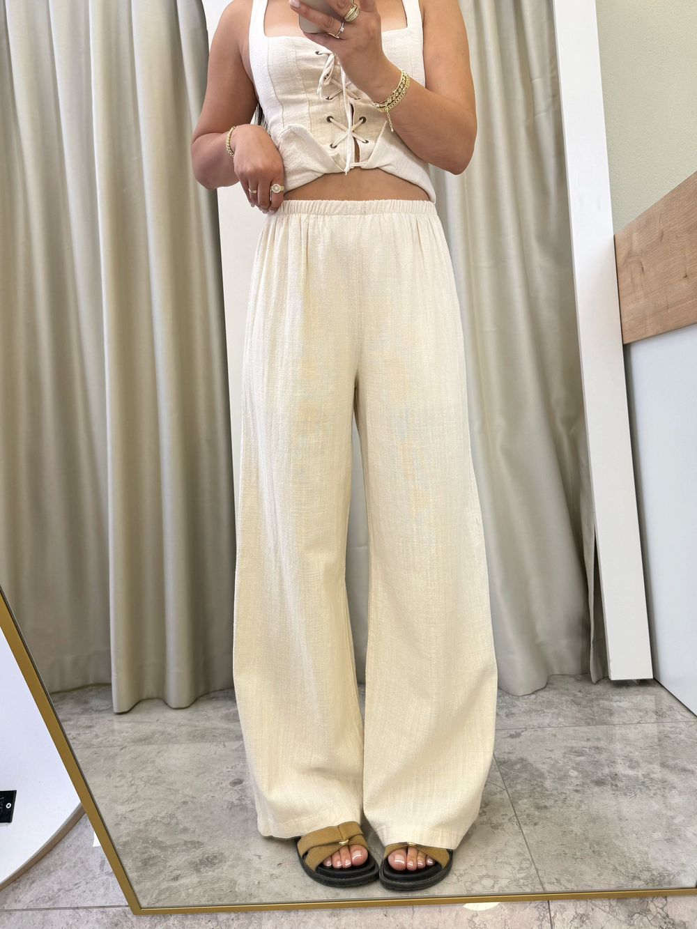 Stiles Natural Keten Astarlı Pantolon