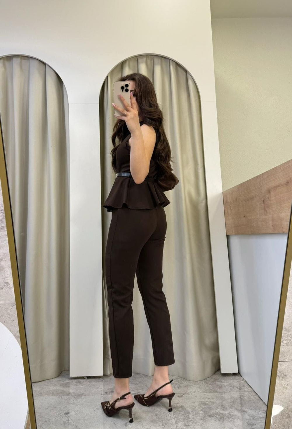 Swach Kemerli Yelekli Takım Kahve