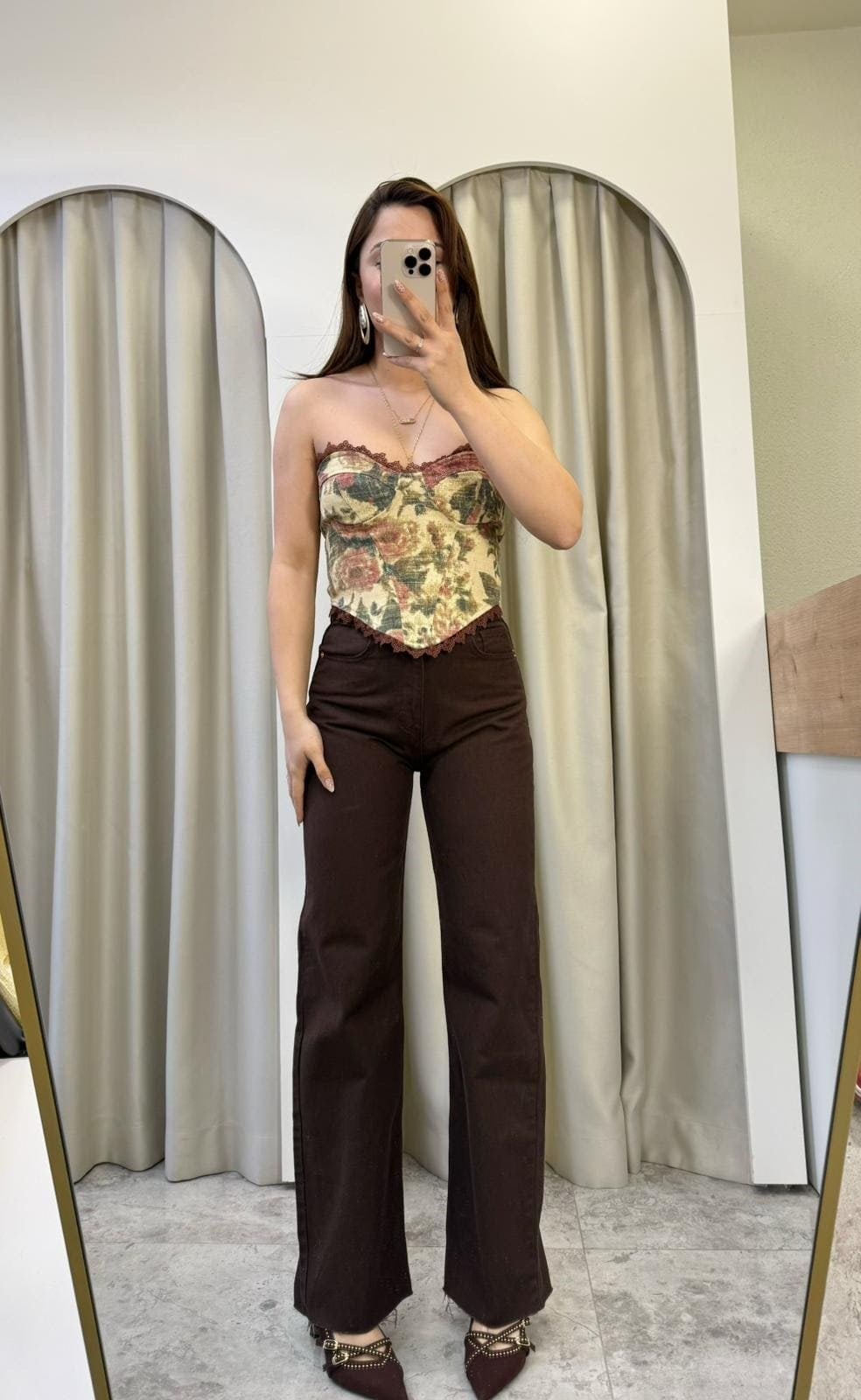 Velvet Vintage Çiçek Desenli Korse