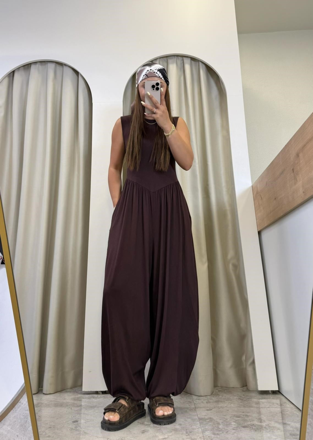 Vera Kahve Modal Kumaş Şalvar Tulum