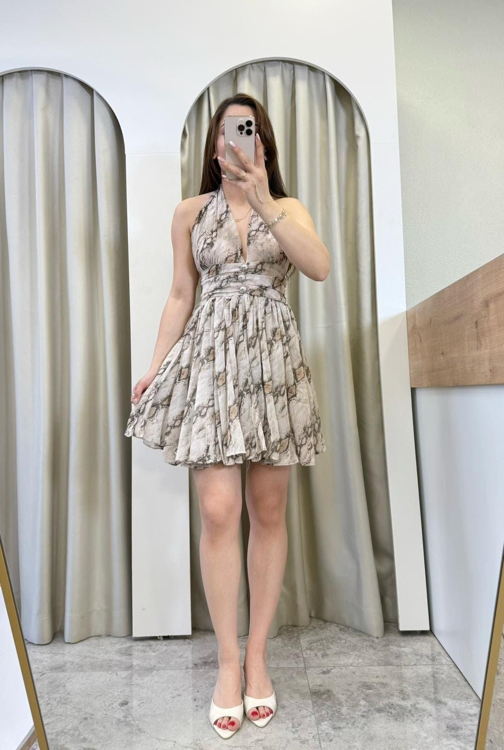 Warna Desenli Şifon Mini Elbise
