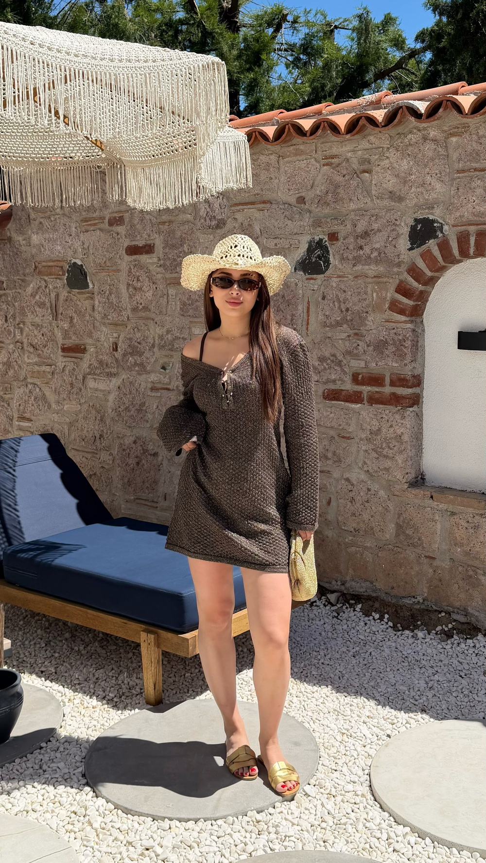 Zoya .Kahve Işıltılı Beachwear Elbise