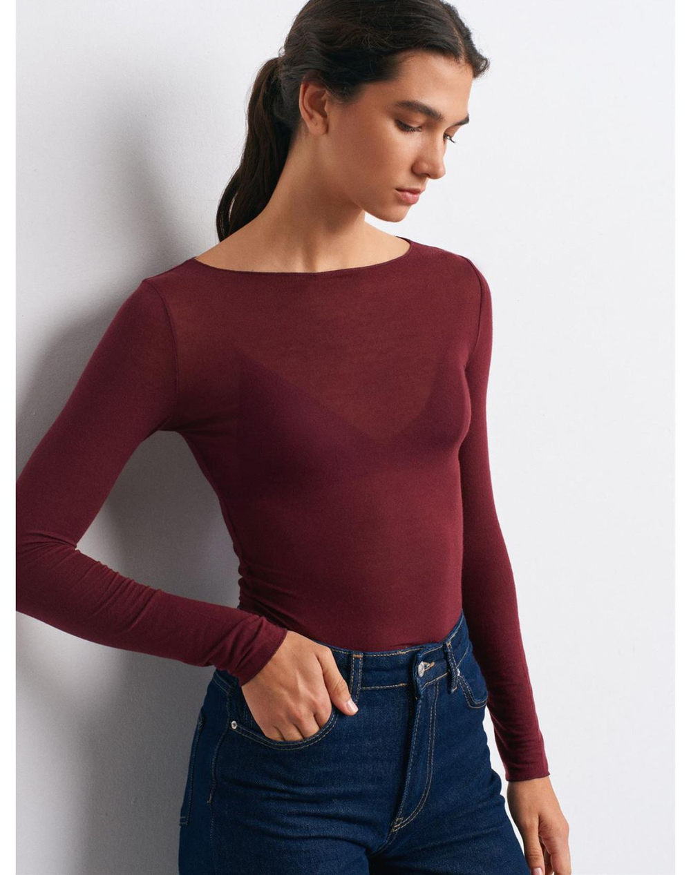 Dilvin Kayık Yaka Kaşmir Bluz - BORDO