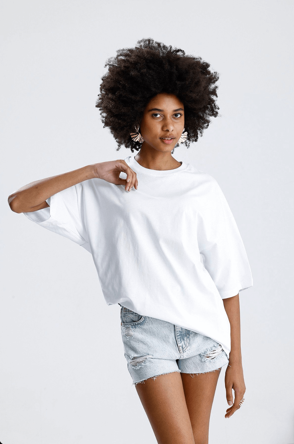 Oversize Basic Yaka Kısa Kol Tshirt