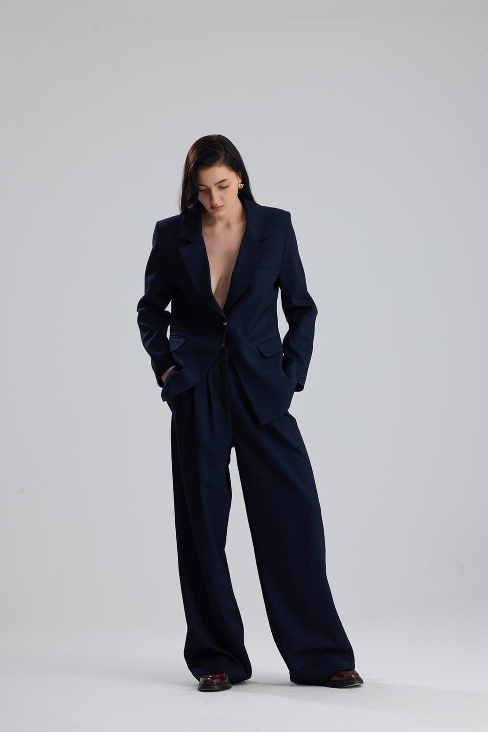 BRUJE Lacivert Sırt Dekolteli Kadın Blazer Ceket