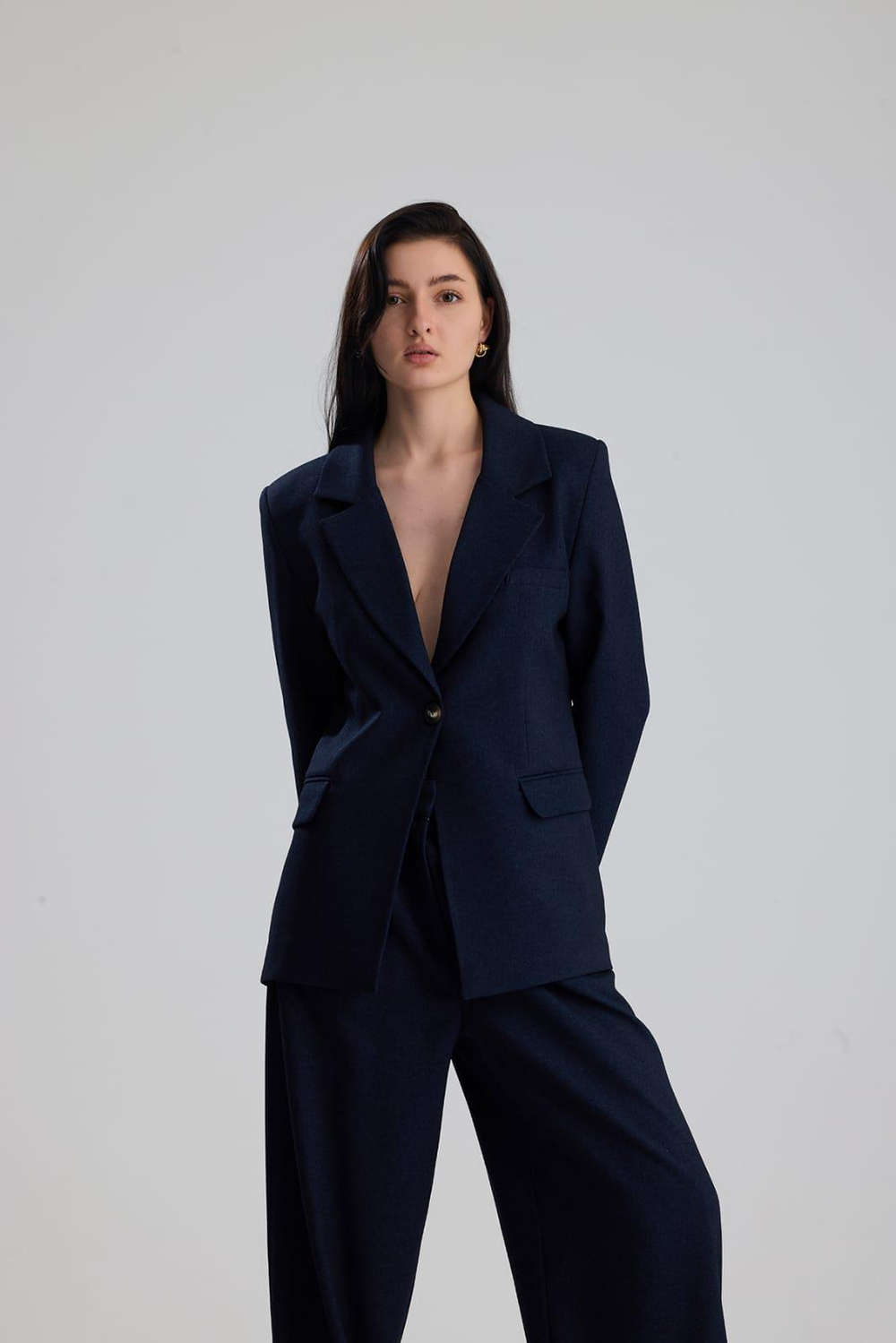 BRUJE Lacivert Sırt Dekolteli Kadın Blazer Ceket