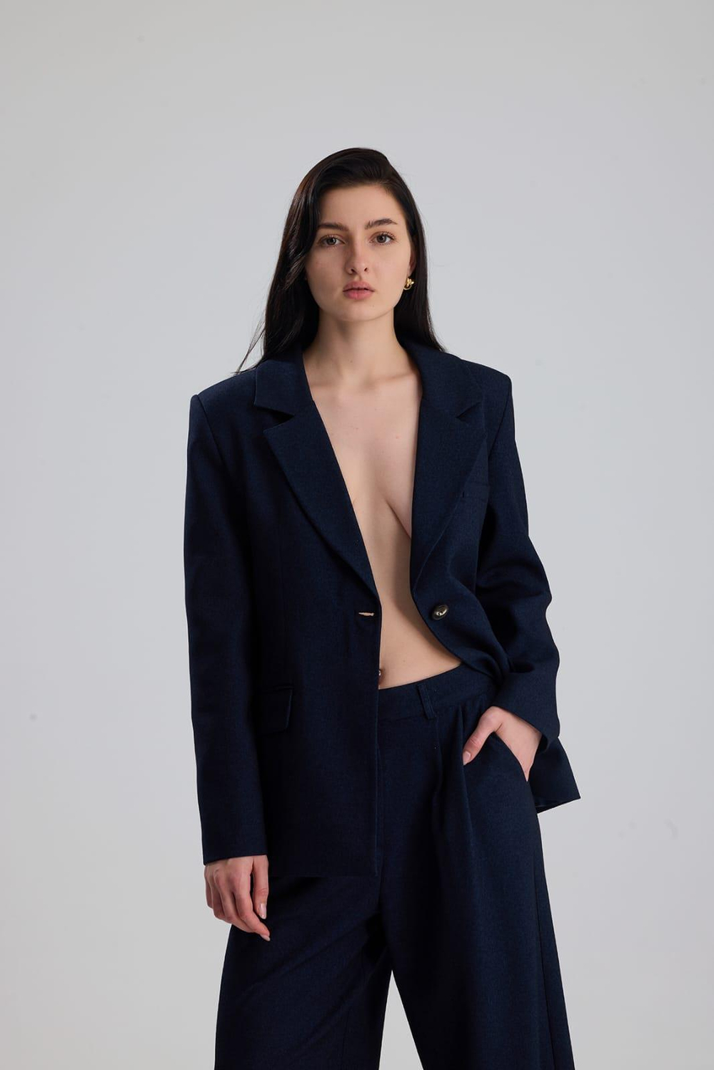 BRUJE Lacivert Sırt Dekolteli Kadın Blazer Ceket