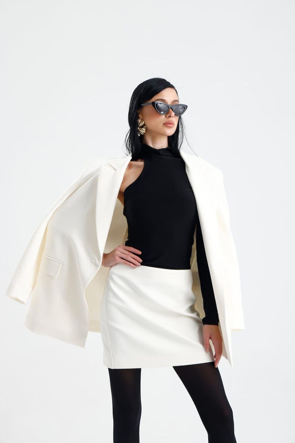 JADİDA Ekru Blazer Ceket ve Mini Etek Takım