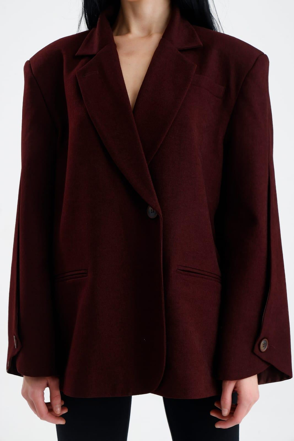 MANAROLA Oversize Bordo Blazer Ceket - Açık/Kesik Kol Detaylı