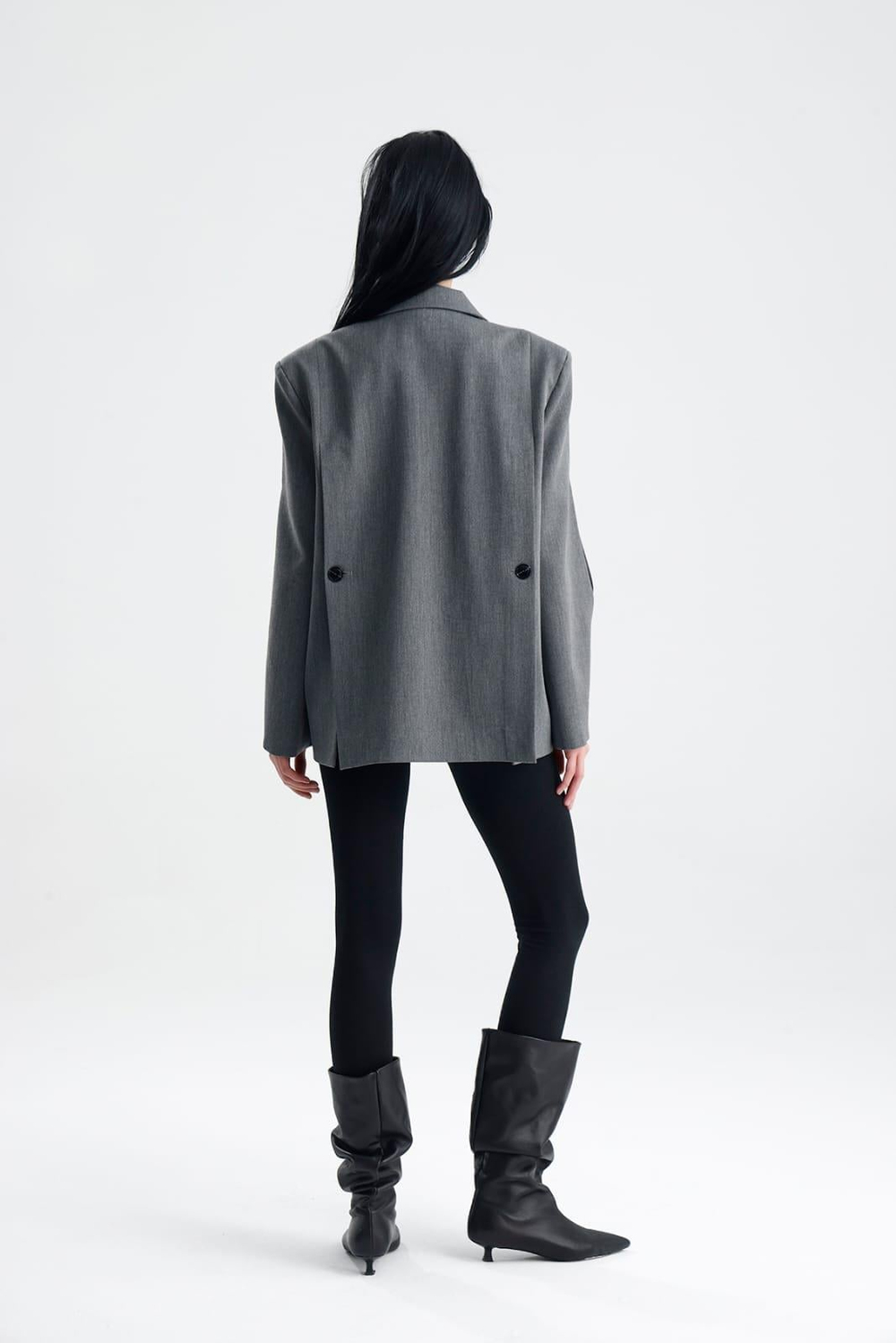MANAROLA Oversize Gri Blazer Ceket - Açık/Kesik Kol Detaylı