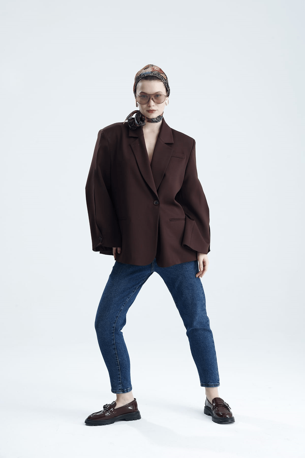 Manarola Oversize Dark Bordo Blazer Ceket - Açık/Kesik Kol Detaylı