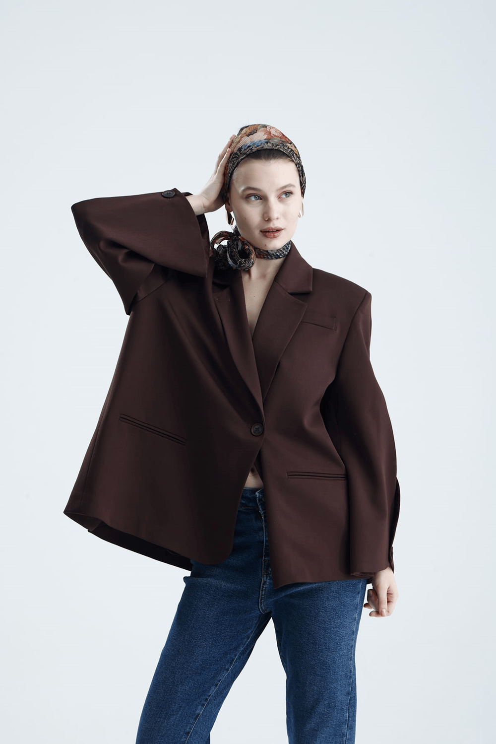 Manarola Oversize Dark Bordo Blazer Ceket - Açık/Kesik Kol Detaylı
