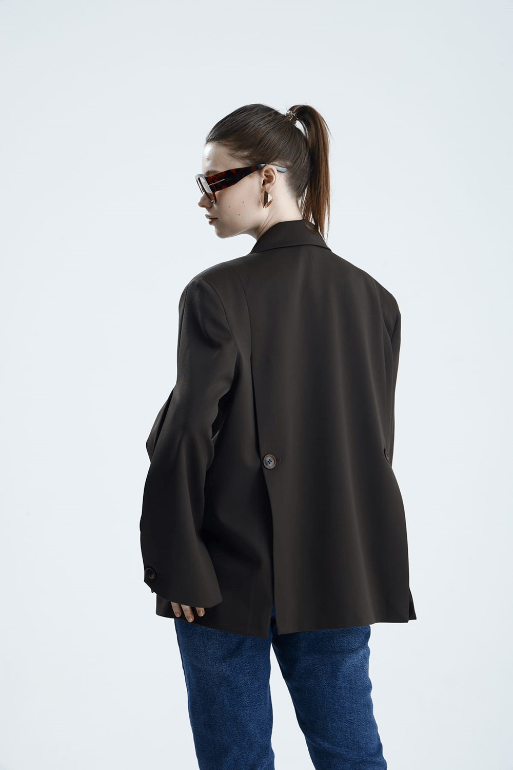 Manarola Oversize Kahverengi  Blazer Ceket - Açık/Kesik Kol Detaylı