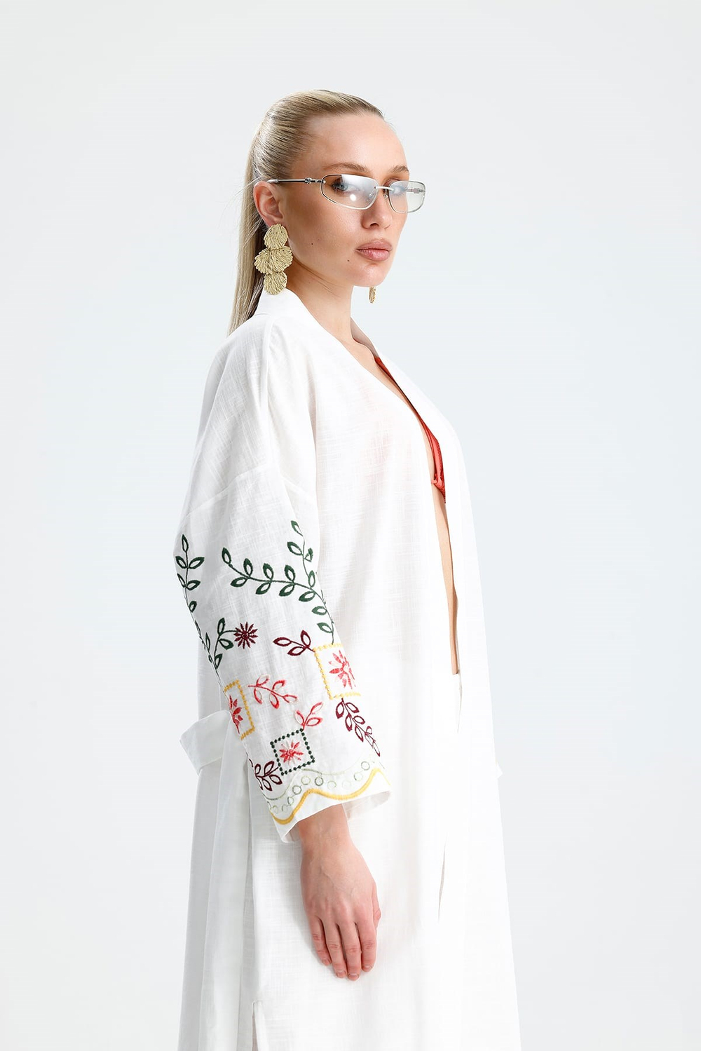Panna Uzun Nakışlı Kimono