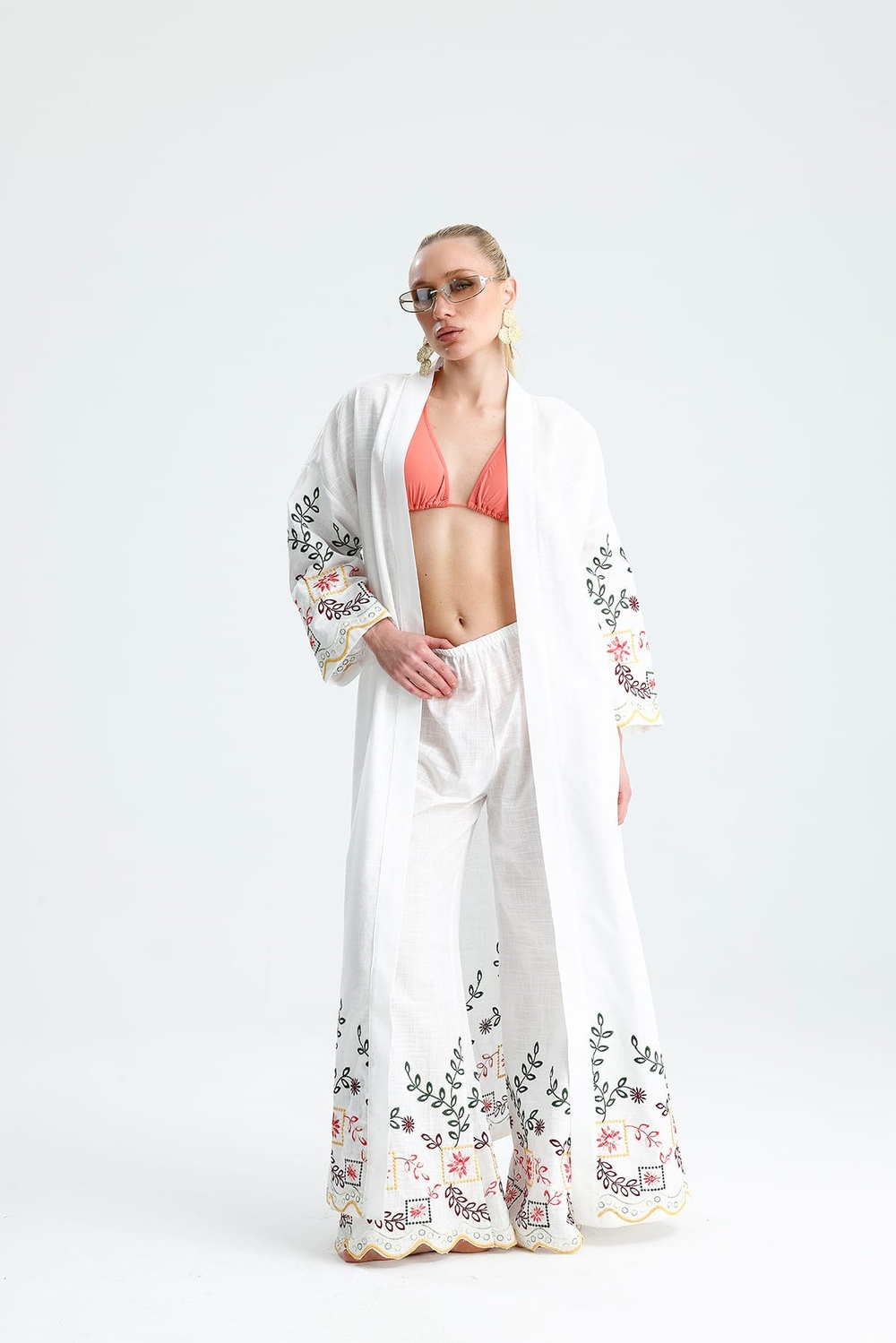 Panna Uzun Nakışlı Kimono