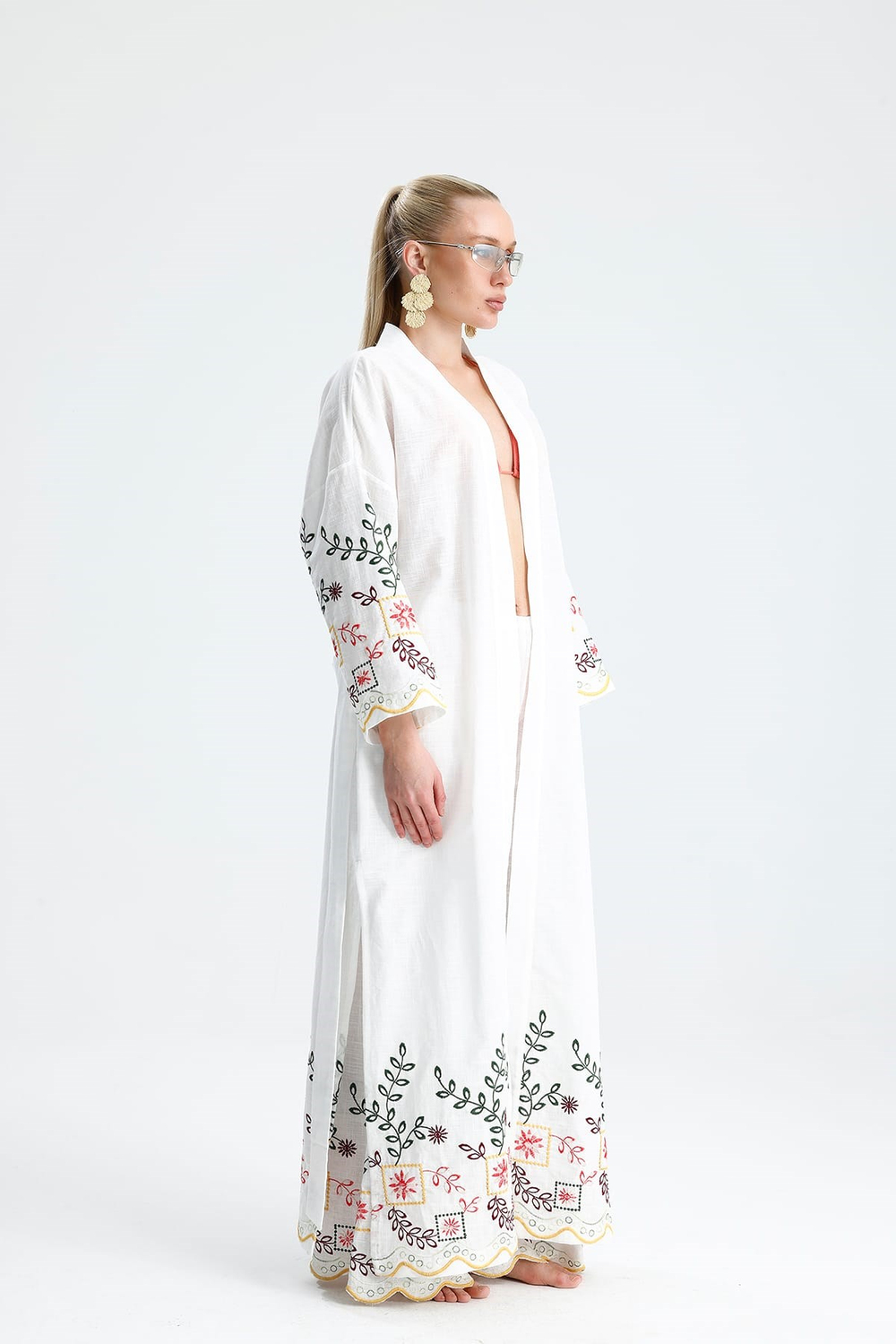 Panna Uzun Nakışlı Kimono