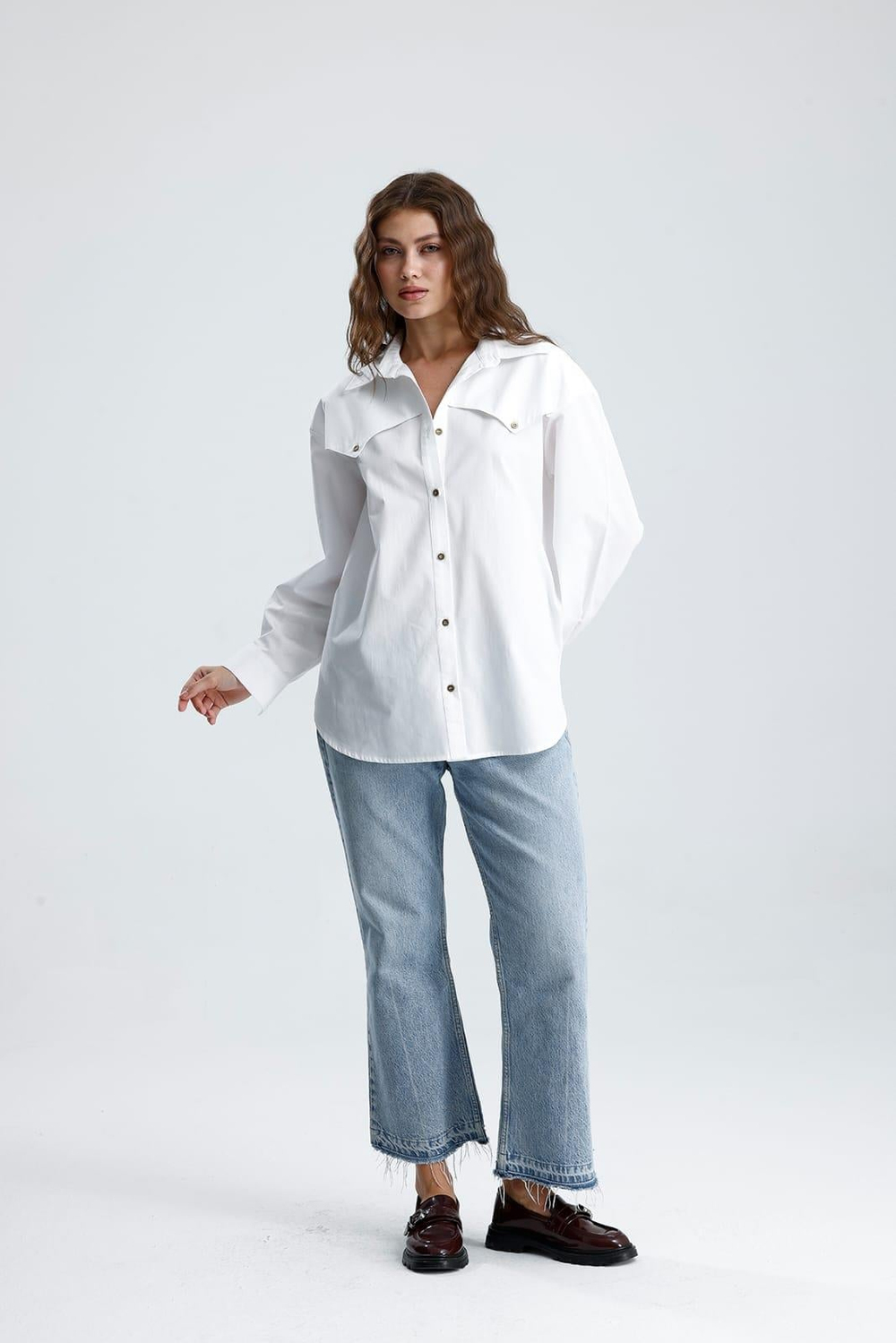 RONDA Kadın Oversize Beyaz Gömlek