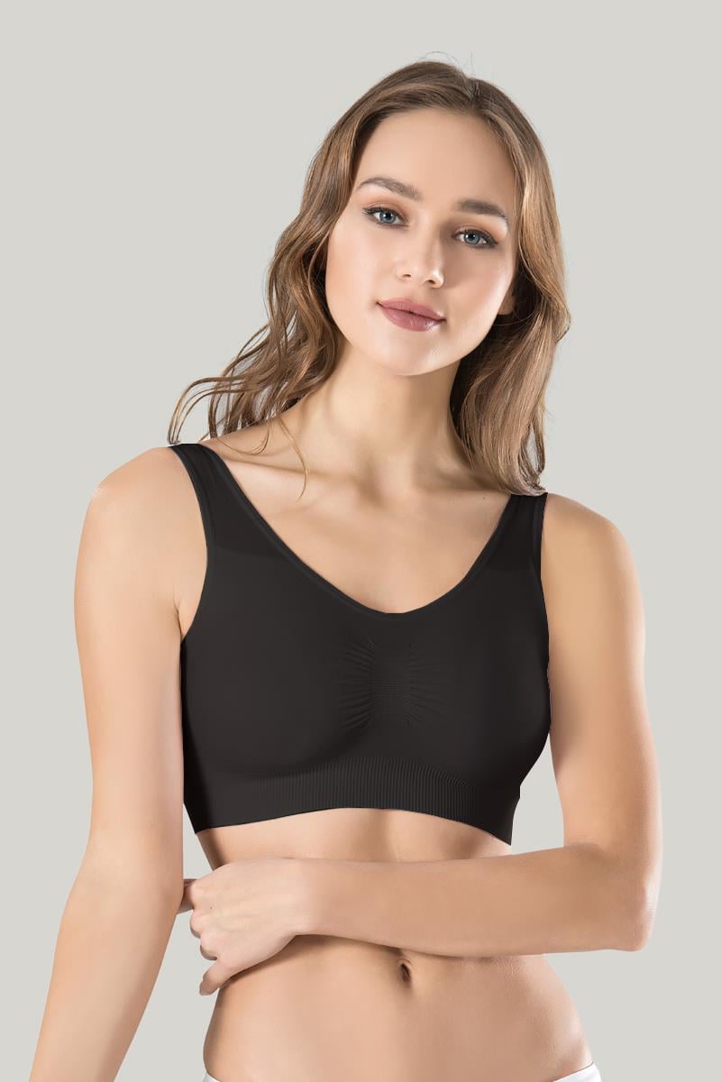 Kadın Siyah Kalın Askılı Çıkarılabilir Pedli Örme Seamless Dikişsiz Basic Büstiyer