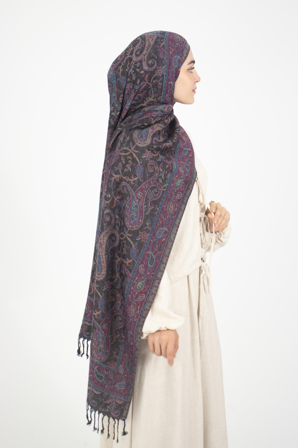 Cashmere Collection - Mürdüm / Dokuma Kaşmir Şal