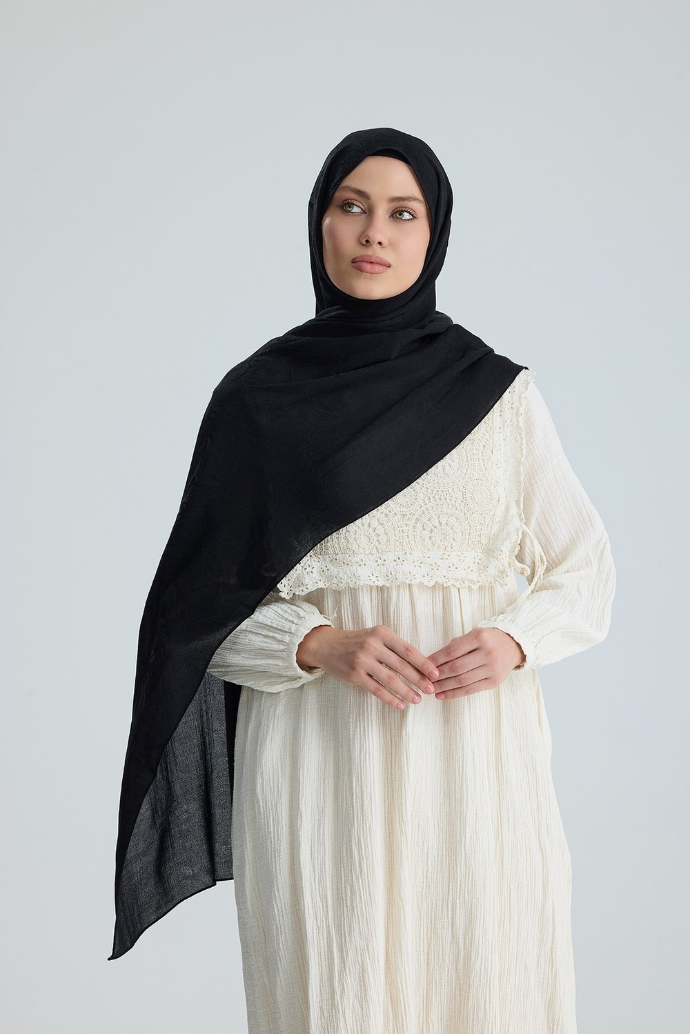 Lace of Leaves Collection- Carbon Lace / Floş Pamuk Şal