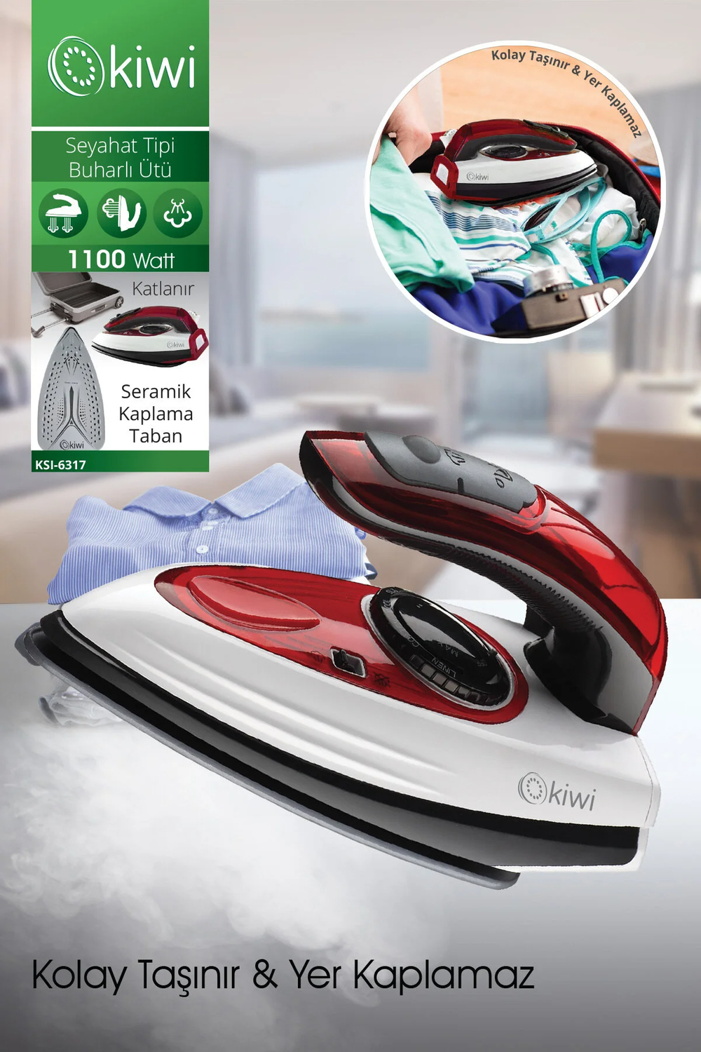 Ksı-6317 2'si 1 Arada Buharlı Seyahat Ütüsü & Dikey Portatif Kırışık Giderici