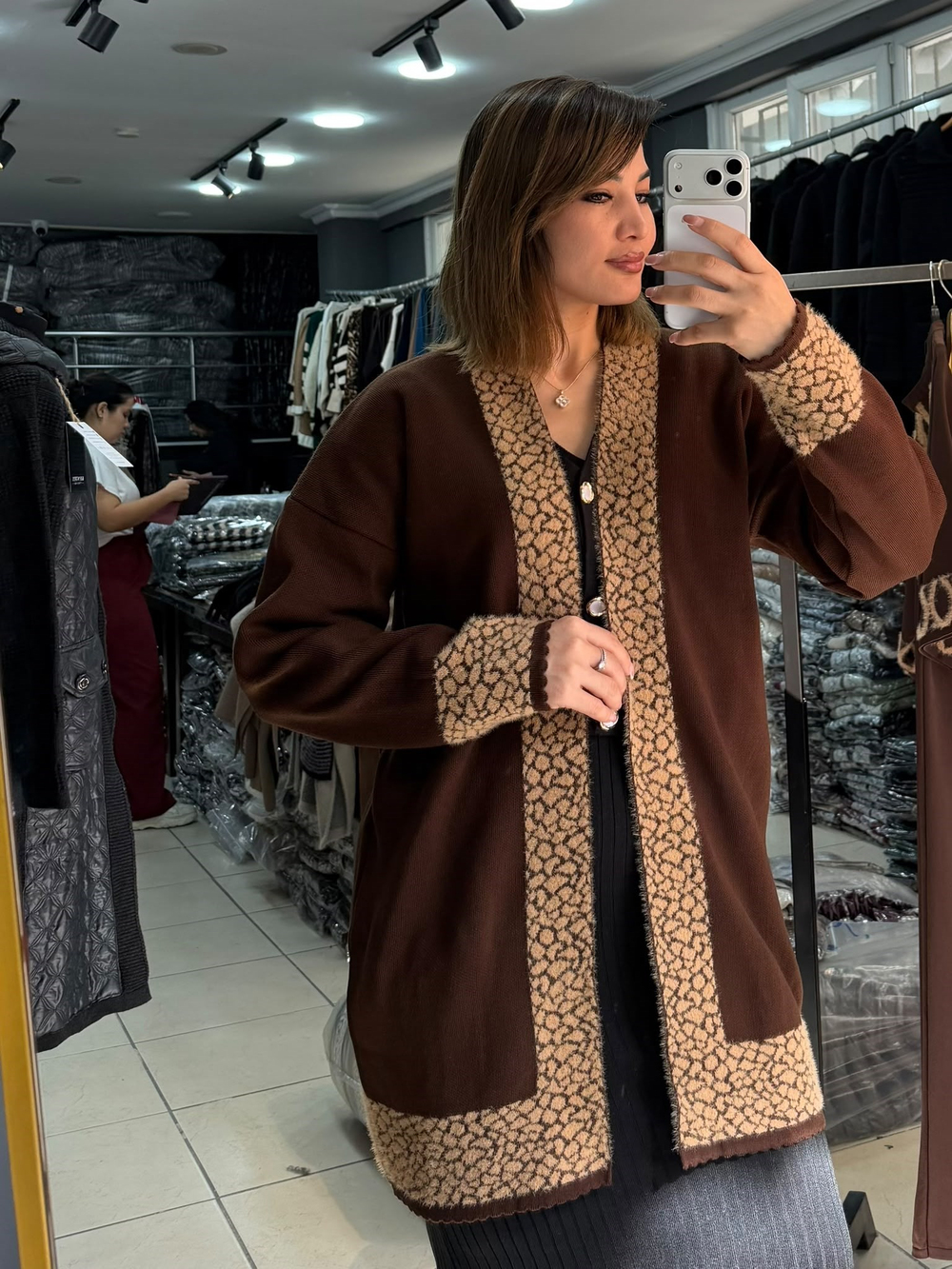 Triko kısa abaya Kahve renk