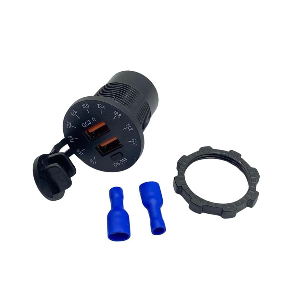 12V 24V DC USB QC3.0 Şarj Port Kadran VoltmetreliAnahtarlı Yuvarlak